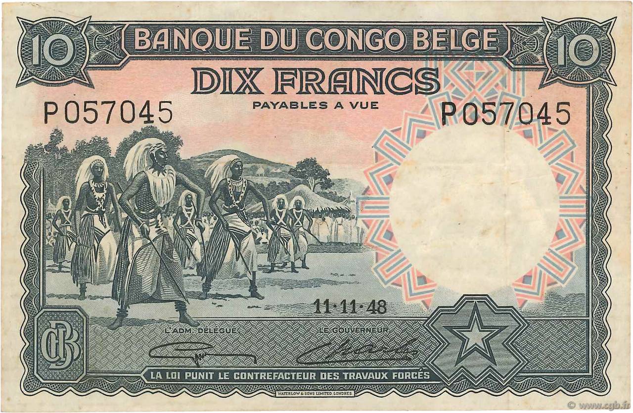 10 Francs CONGO BELGE  1948 P.14E TTB
