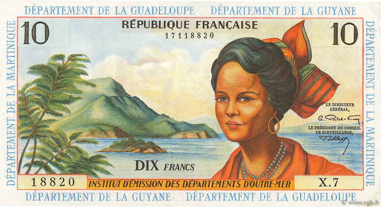 10 Francs ANTILLES FRANÇAISES  1964 P.08b TTB+