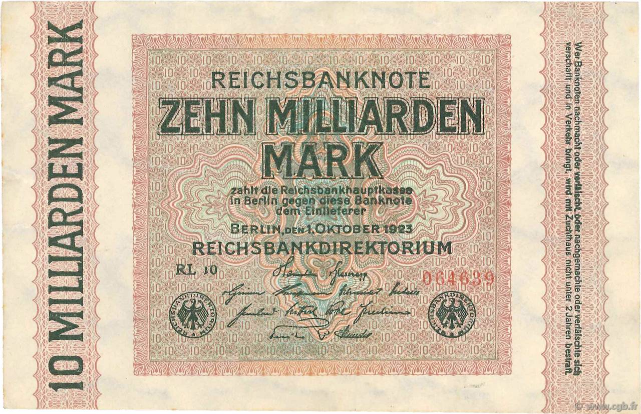 10 Milliards Mark GERMANY  1923 P.117c XF