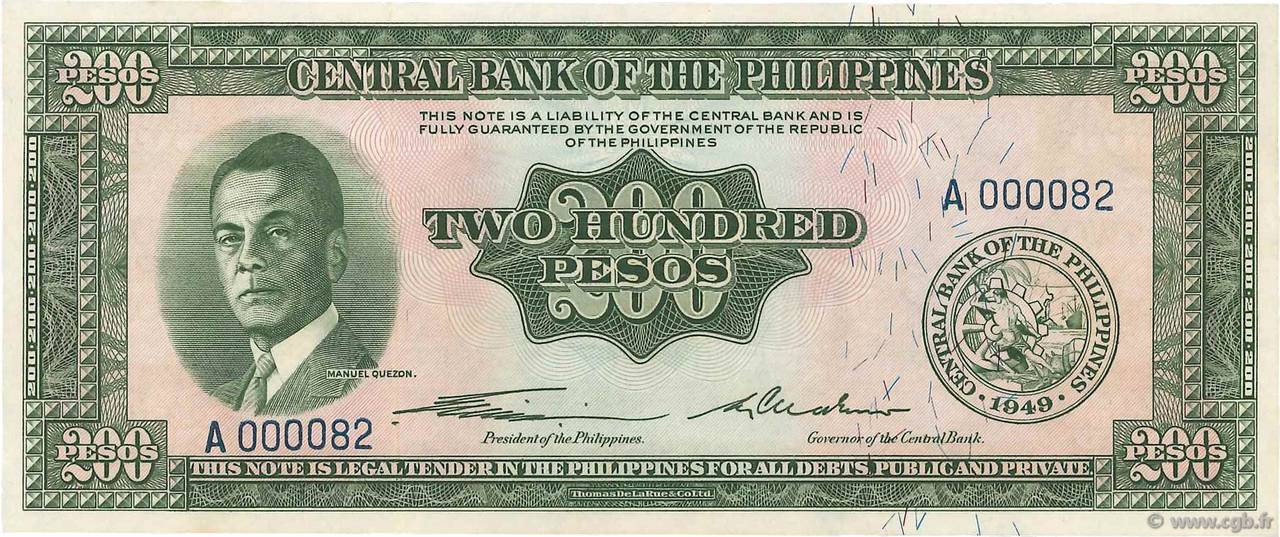 200 Pesos PHILIPPINEN  1949 P.140a fST+