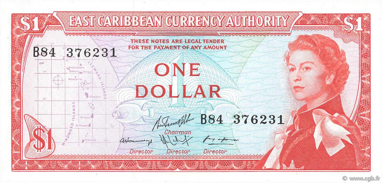 1 Dollar EAST CARIBBEAN STATES  1965 P.13g SC+