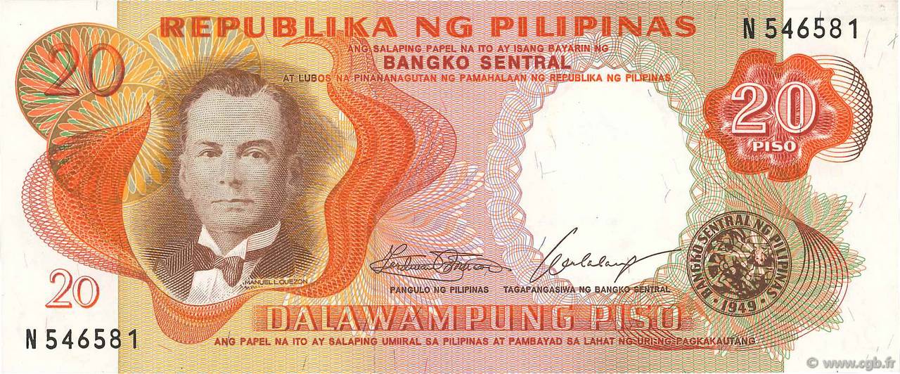 20 Piso FILIPPINE  1969 P.145a AU