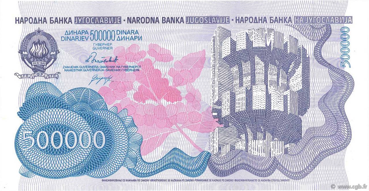 500 000 Dinara YOUGOSLAVIE  1989 P.098 pr.NEUF