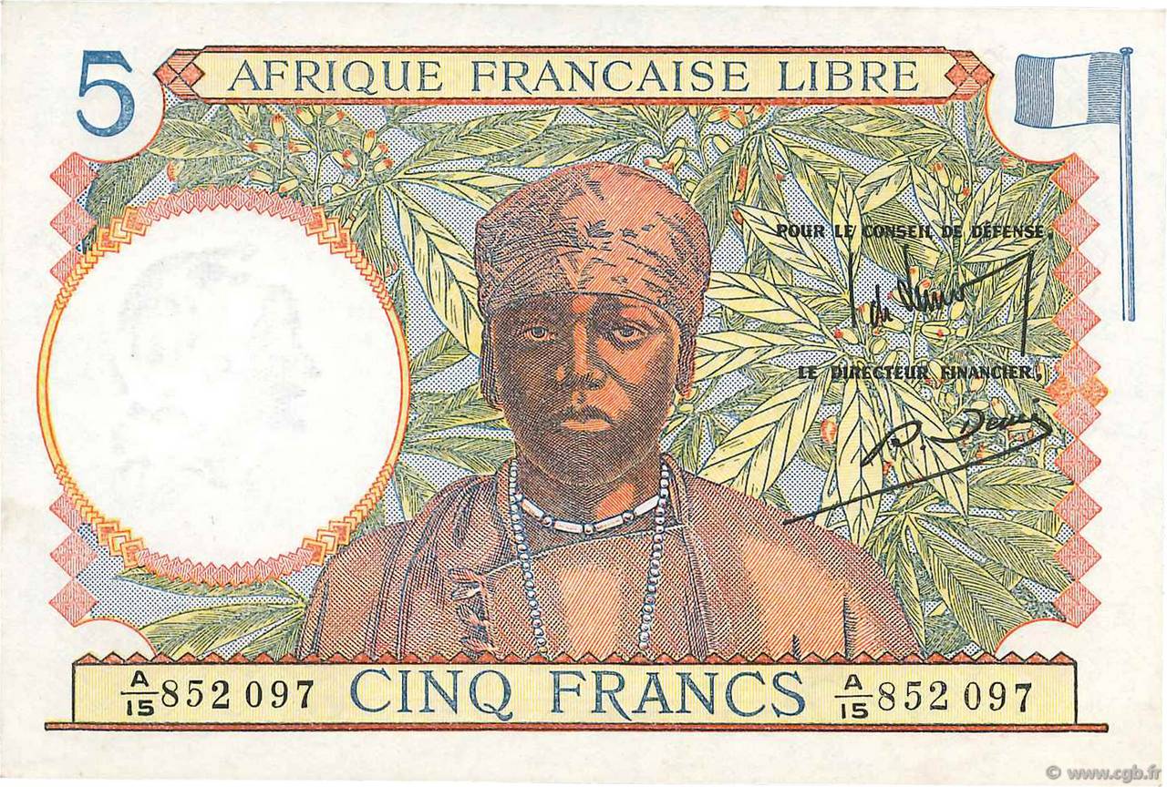 5 Francs type 1941 AFRIQUE ÉQUATORIALE FRANÇAISE Brazzaville 1943 A.114b pr.NEUF
