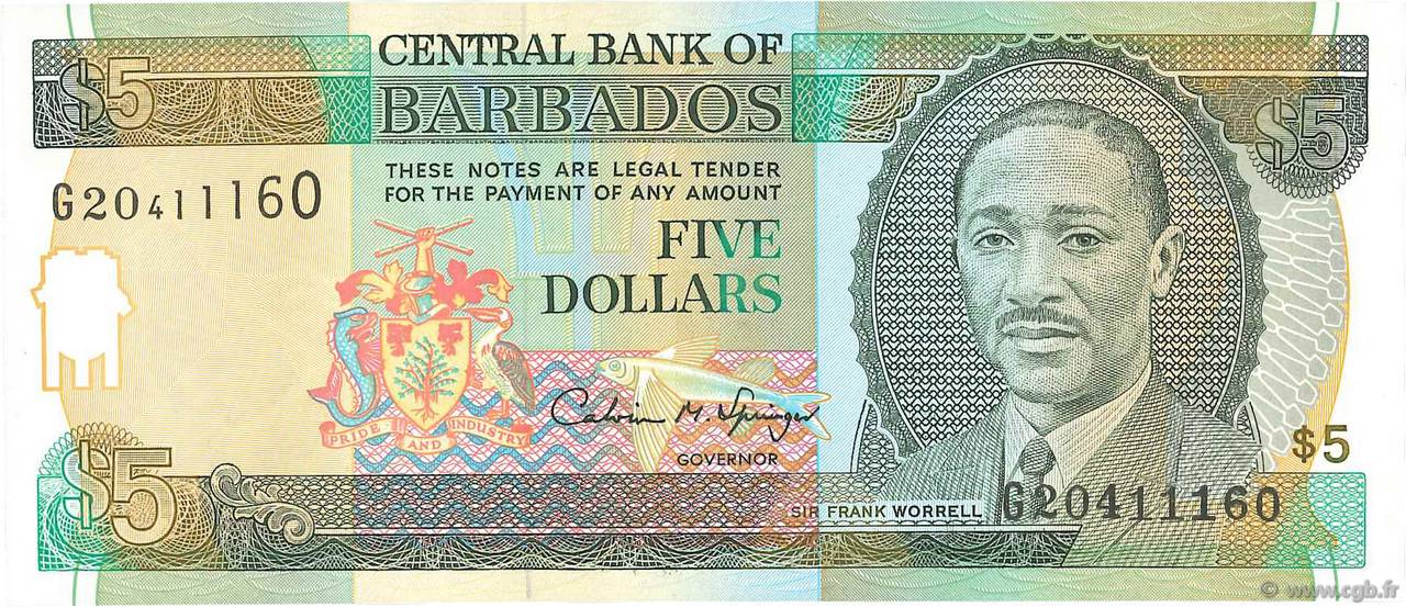 5 Dollars BARBADOS  1996 P.47 ST