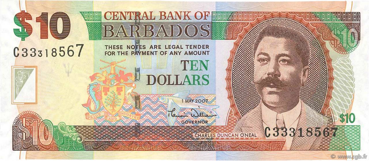 10 Dollars BARBADOS  2007 P.68a q.FDC