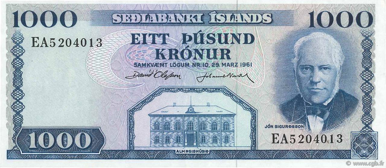 1000 Kronur ISLANDA  1961 P.46a AU