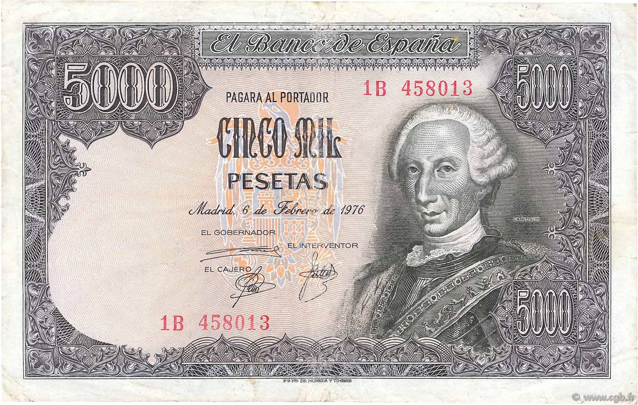 5000 Pesetas SPANIEN  1976 P.155 fSS