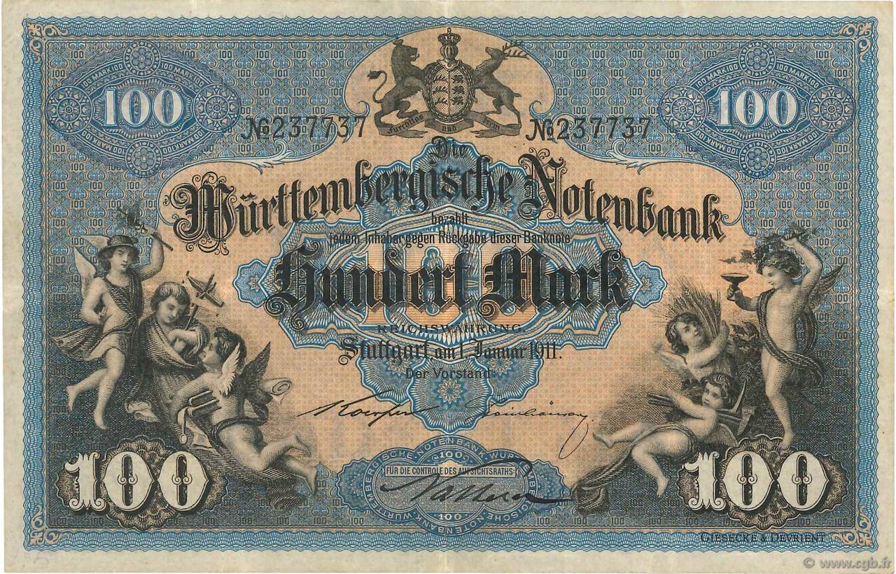 100 Mark GERMANY Stuttgart 1911 PS.0979b VF