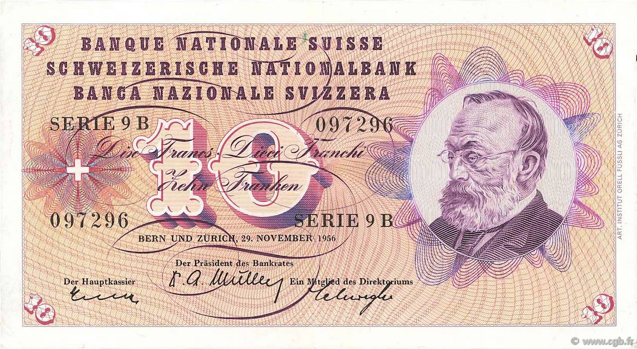 10 Francs SUISSE  1956 P.45c q.SPL