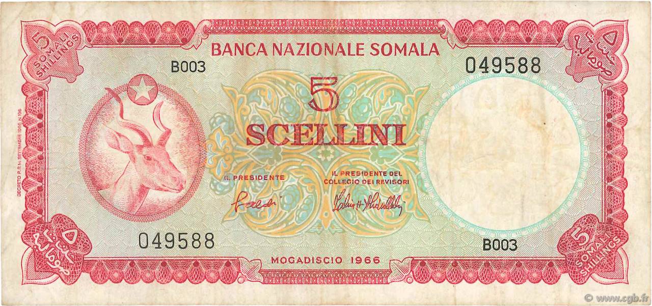 5 Scellini SOMALIE  1966 P.05a TTB