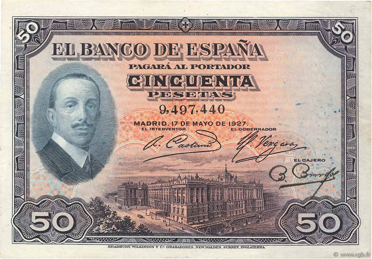 50 Pesetas ESPAÑA  1927 P.072a MBC