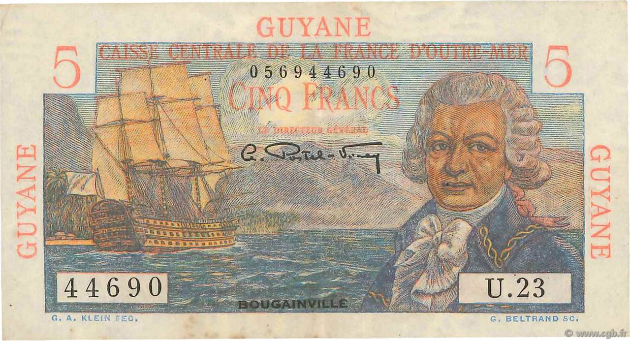 5 Francs Bougainville FRENCH GUIANA  1946 P.19a MBC
