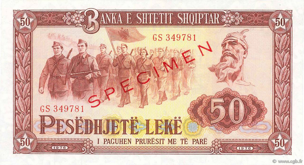50 Lekë Spécimen ALBANIA  1976 P.45s2 FDC