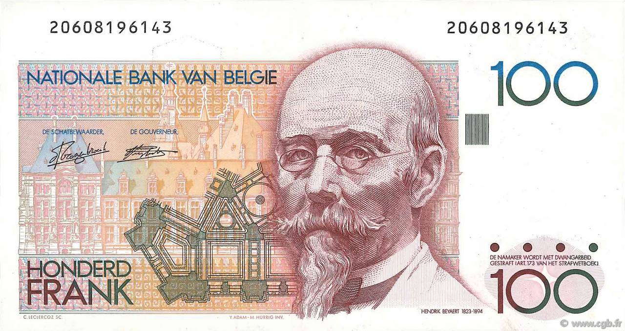 100 Francs BELGIUM  1982 P.142a XF