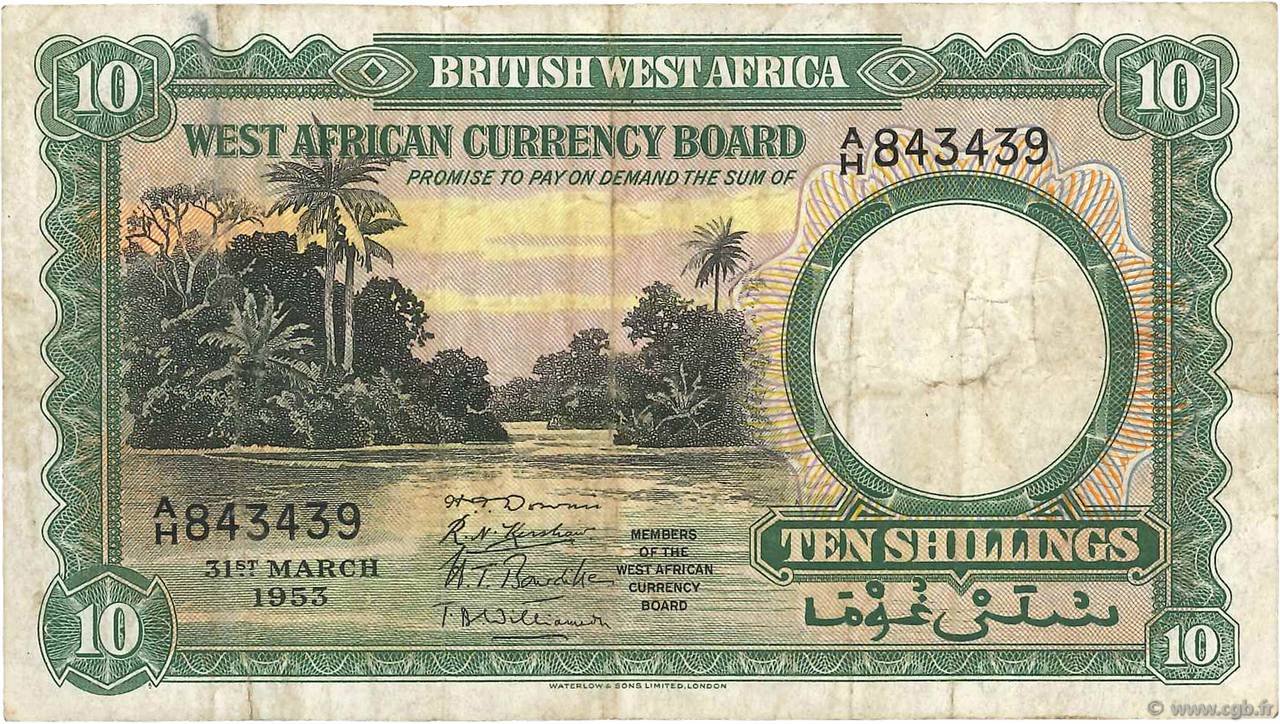 10 Shillings AFRICA DI L OVEST BRITANNICA  1953 P.09a MB