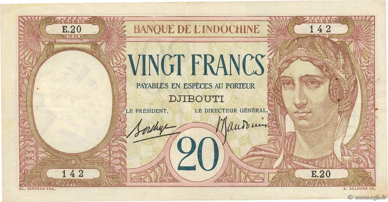20 Francs DJIBOUTI  1936 P.07 TB+