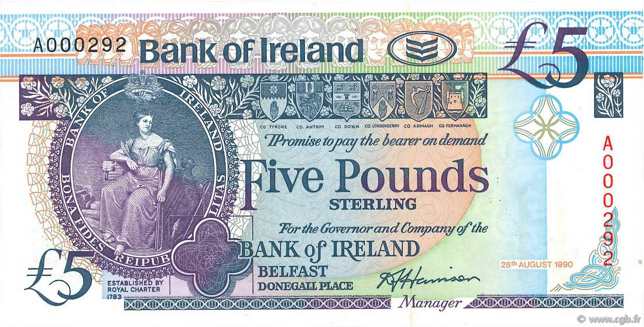 5 Pounds IRLANDE DU NORD  1990 P.070a pr.NEUF