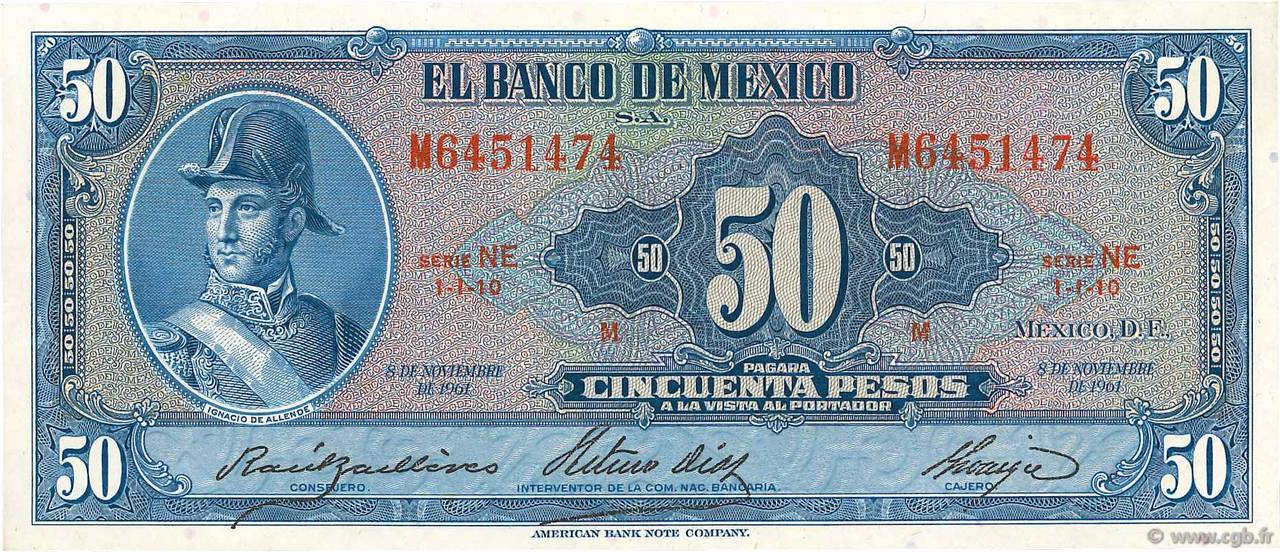 50 Pesos MEXIQUE  1961 P.049n pr.NEUF