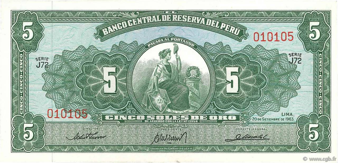 5 Soles de Oro PERú  1963 P.083a EBC+