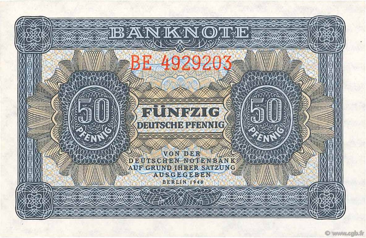 50 Deutsche Pfennig ALLEMAGNE RÉPUBLIQUE DÉMOCRATIQUE  1948 P.08b pr.NEUF
