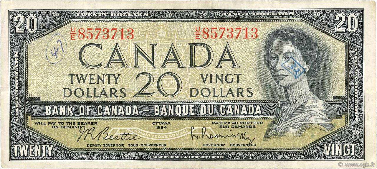 20 Dollars CANADA  1954 P.080b F