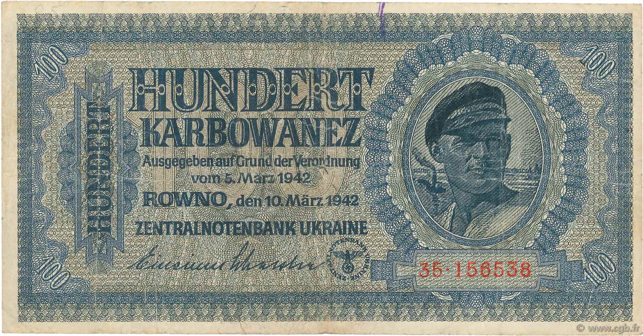 100 Karbowanez UKRAINE  1942 P.055 TB+
