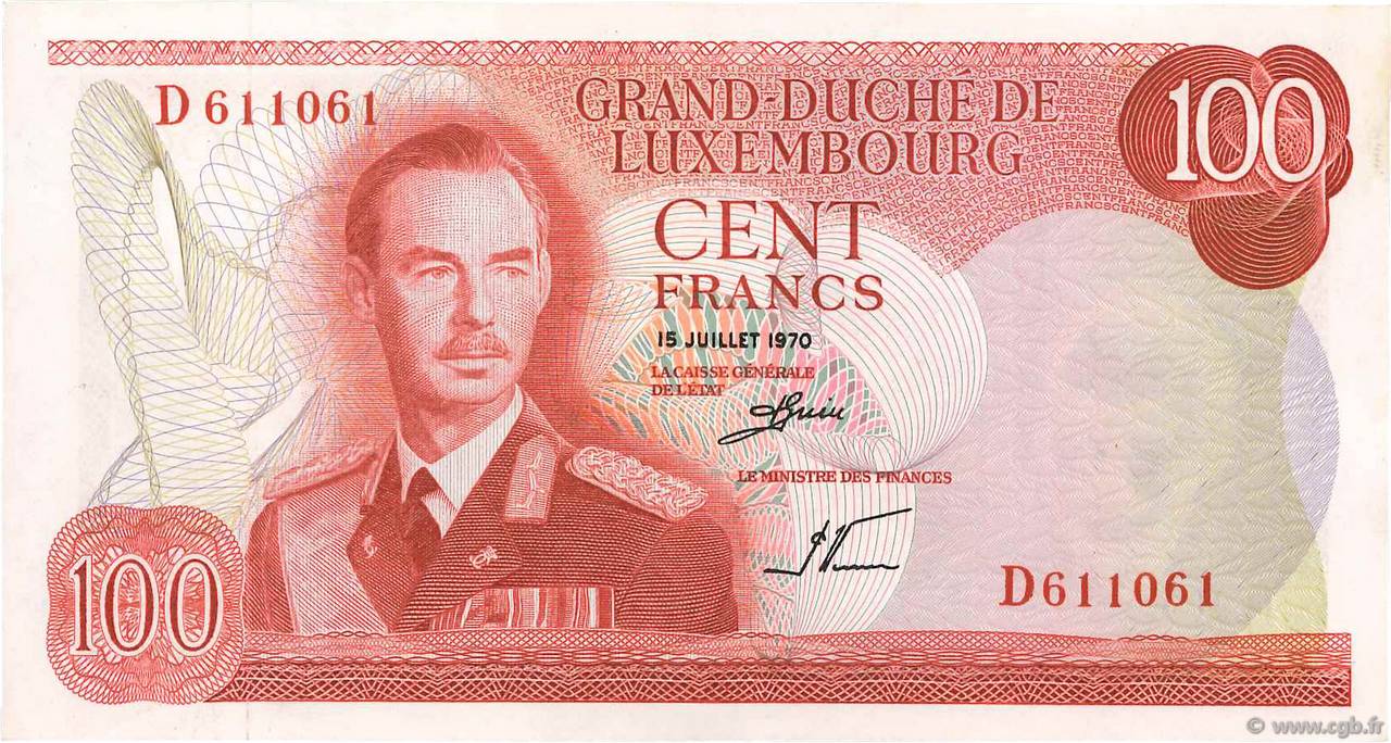 100 Francs LUSSEMBURGO  1970 P.56a SPL+