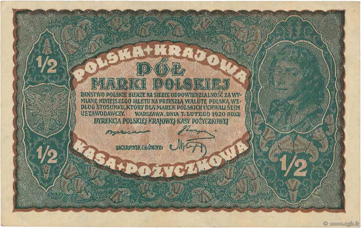 1/2 Marki POLAND  1920 P.030 AU-