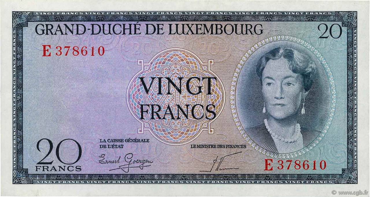 20 Francs LUXEMBURGO  1955 P.49a EBC