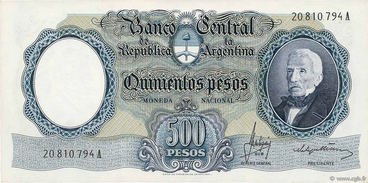 500 Pesos ARGENTINA  1964 P.278a AU+
