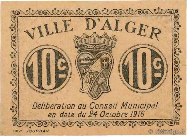10 Centimes ALGERIA Alger 1916 JPCV.03 AU