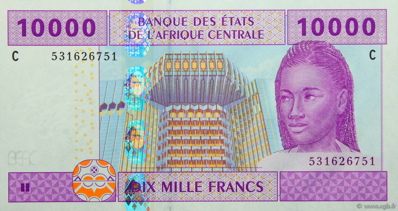 10000 Francs ZENTRALAFRIKANISCHE LÄNDER  2002 P.610C fST+