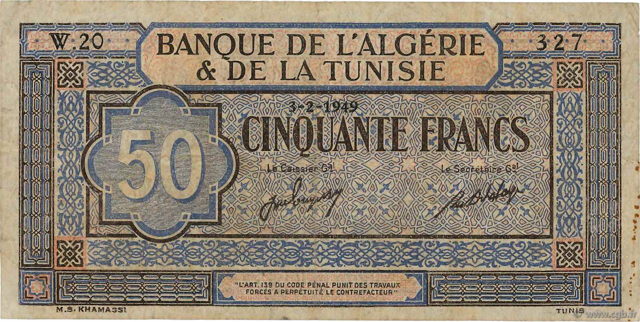 50 Francs TúNEZ  1949 P.23 BC