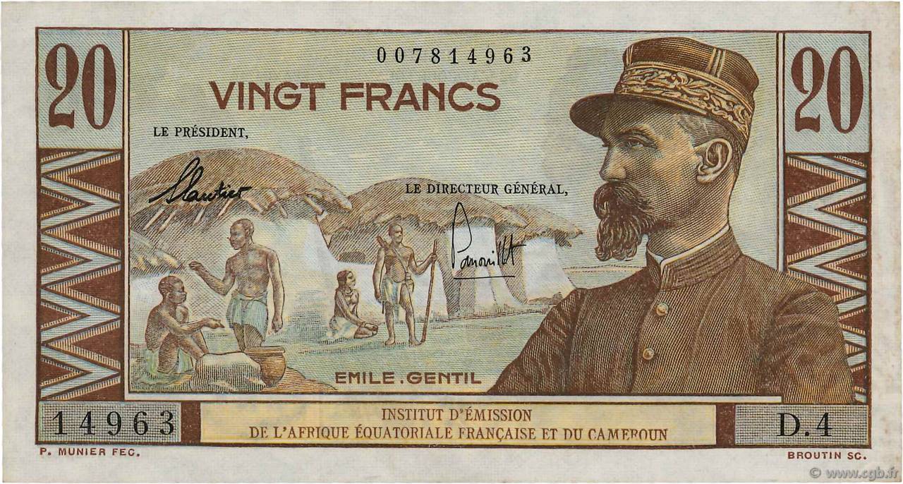 20 Francs Émile Gentil AFRIQUE ÉQUATORIALE FRANÇAISE  1957 P.30 VZ