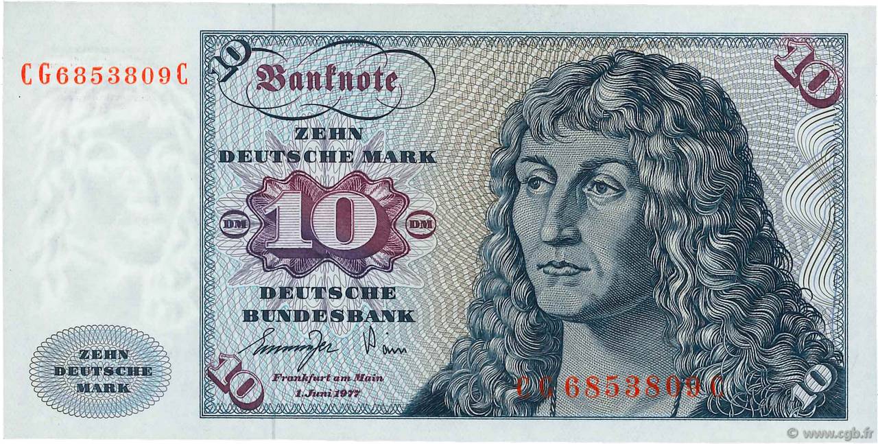10 Deutsche Mark GERMAN FEDERAL REPUBLIC  1977 P.31b ST