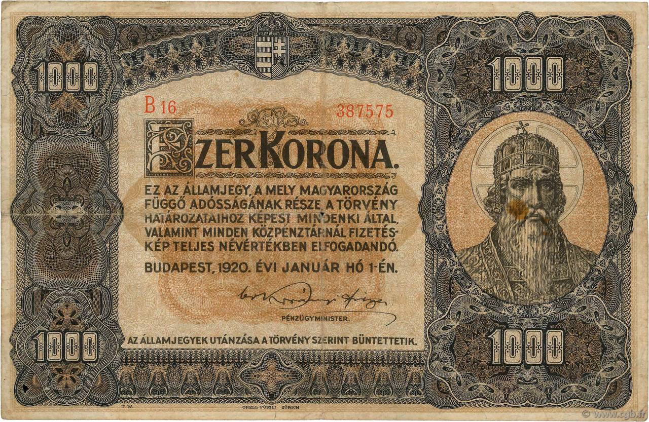 1000 Korona HUNGARY  1920 P.066a F