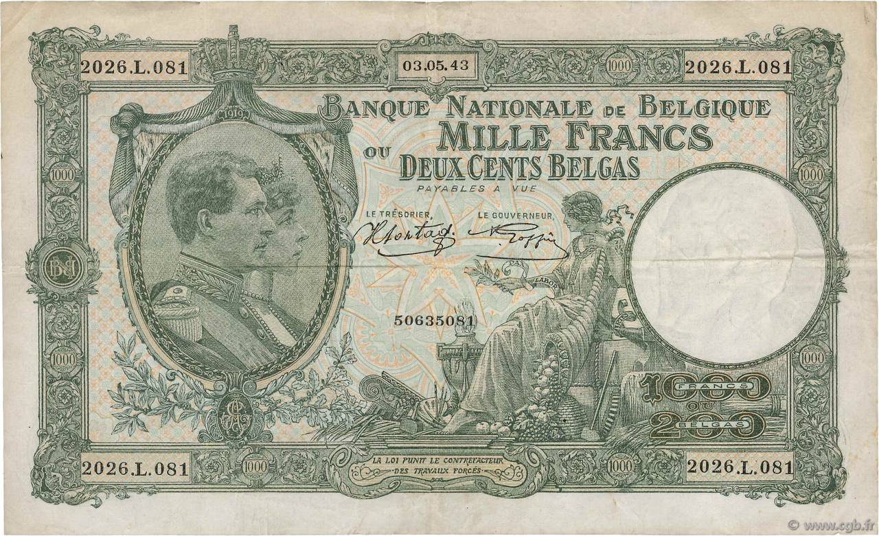 1000 Francs - 200 Belgas BÉLGICA  1943 P.110 MBC
