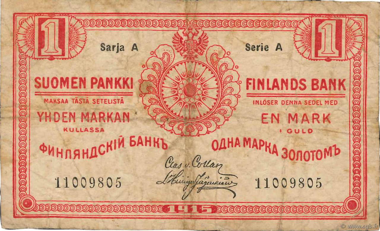 1 Markka FINLAND  1915 P.016b F