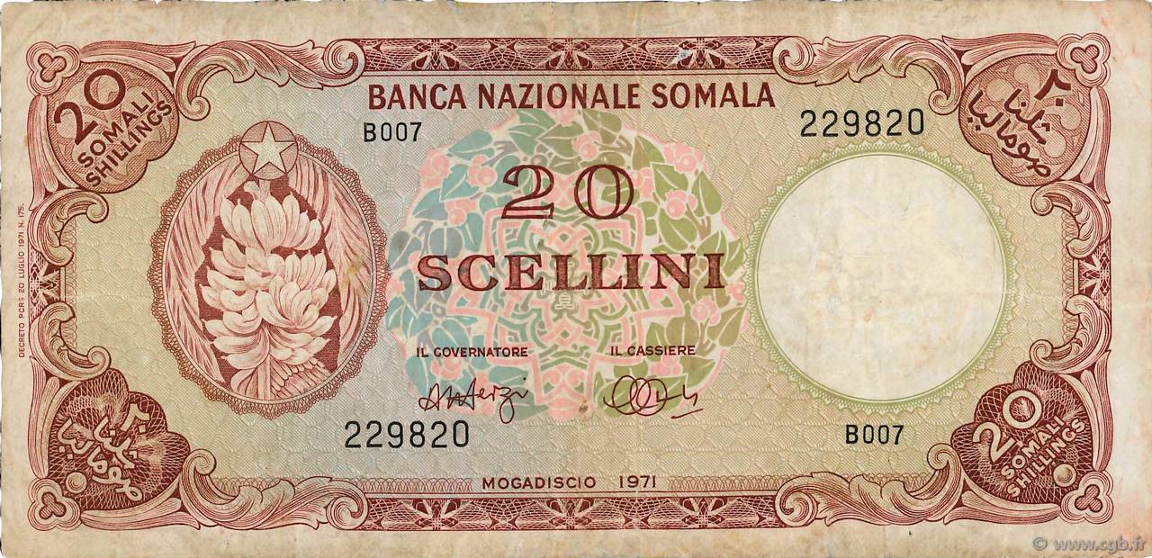 20 Scellini SOMALIE  1971 P.15a TB