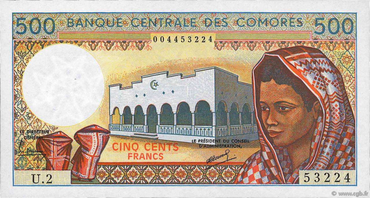 500 Francs KOMOREN  1986 P.10a2 ST