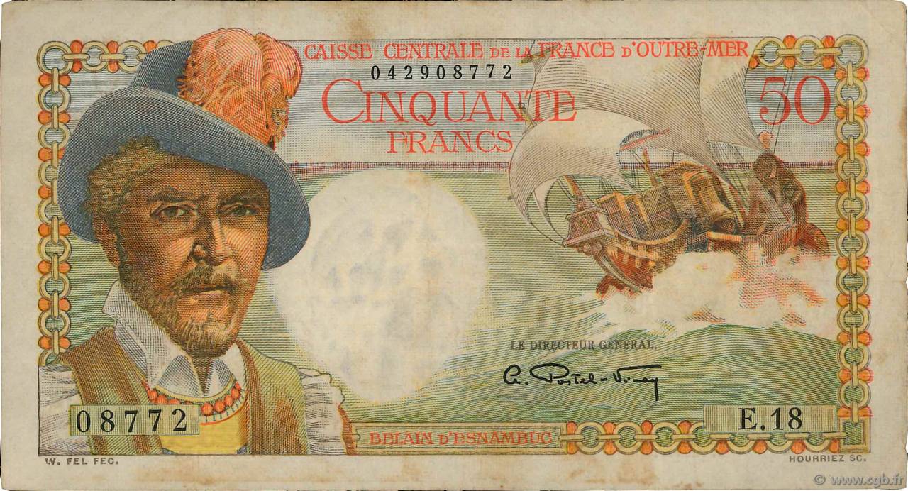 50 Francs Belain d Esnambuc AFRIQUE ÉQUATORIALE FRANÇAISE  1946 P.23 BC+