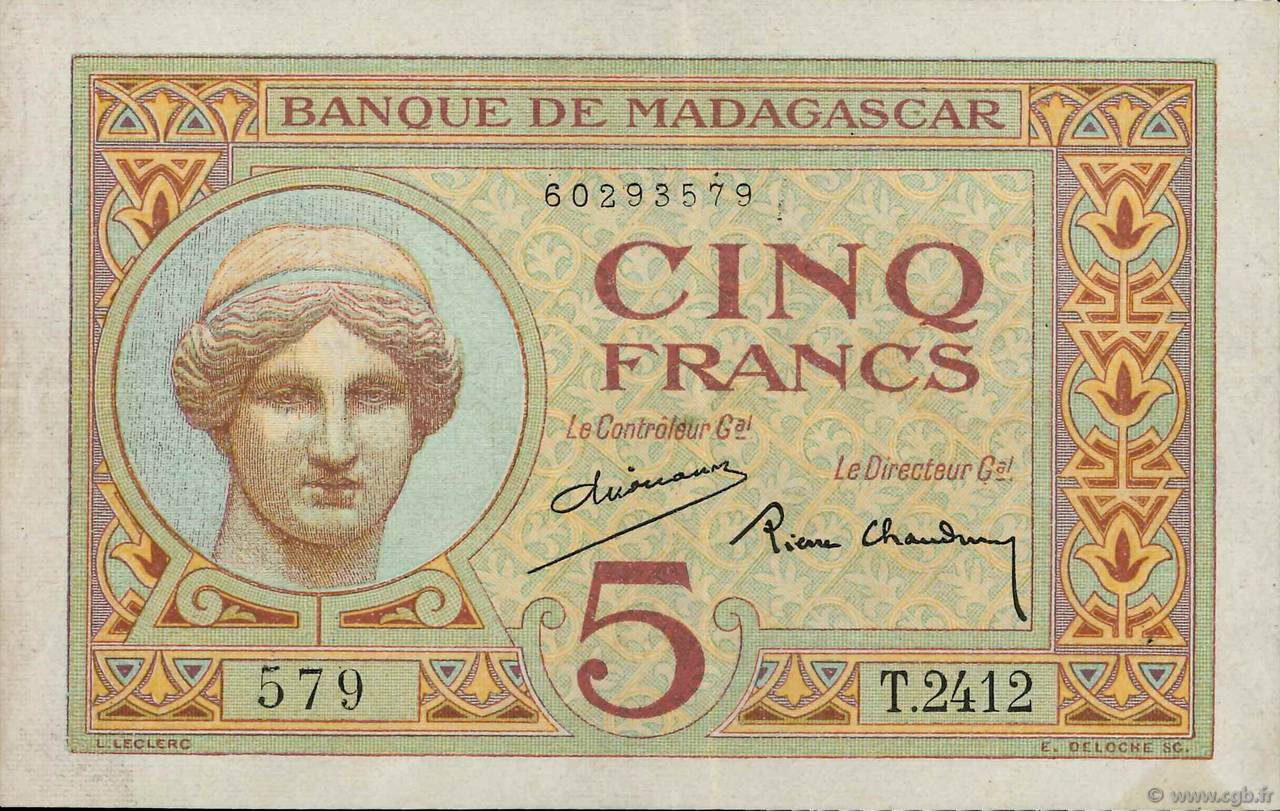 5 Francs MADAGASKAR  1937 P.035 VZ