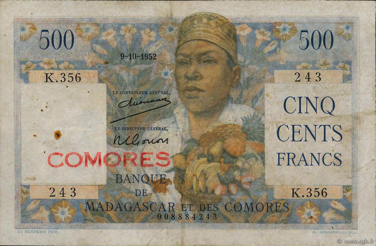 500 Francs COMORES  1963 P.04a TB+