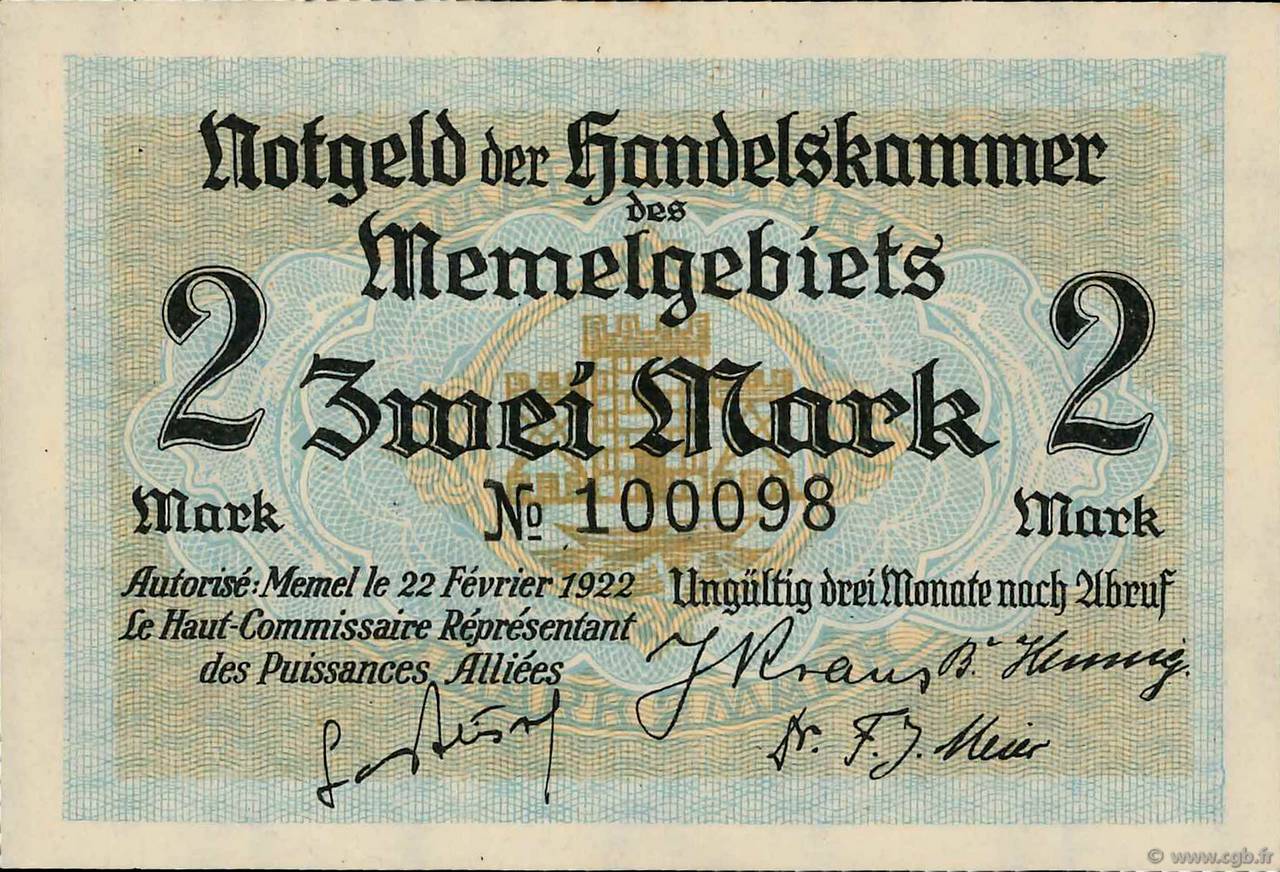 2 Mark MEMEL  1922 P.03a fST+