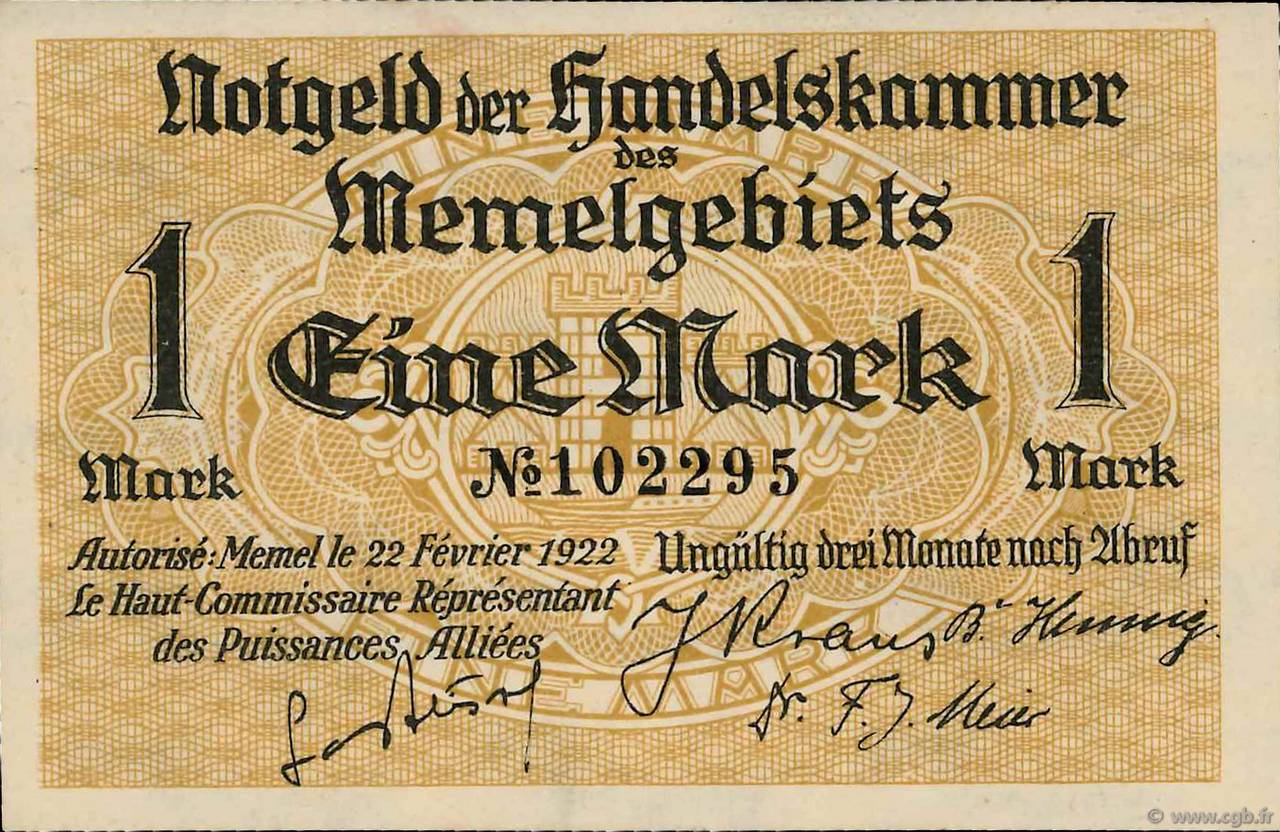 1 Mark MEMEL  1922 P.02 ST