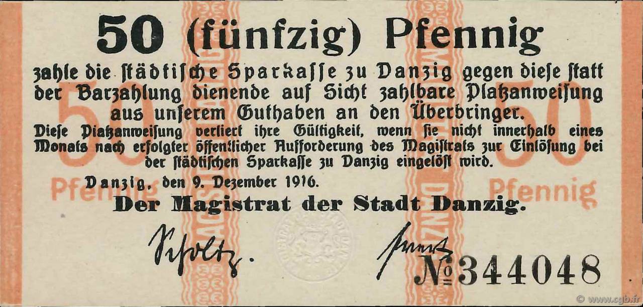 50 Pfennig DANTZIG  1916 P.06 ST
