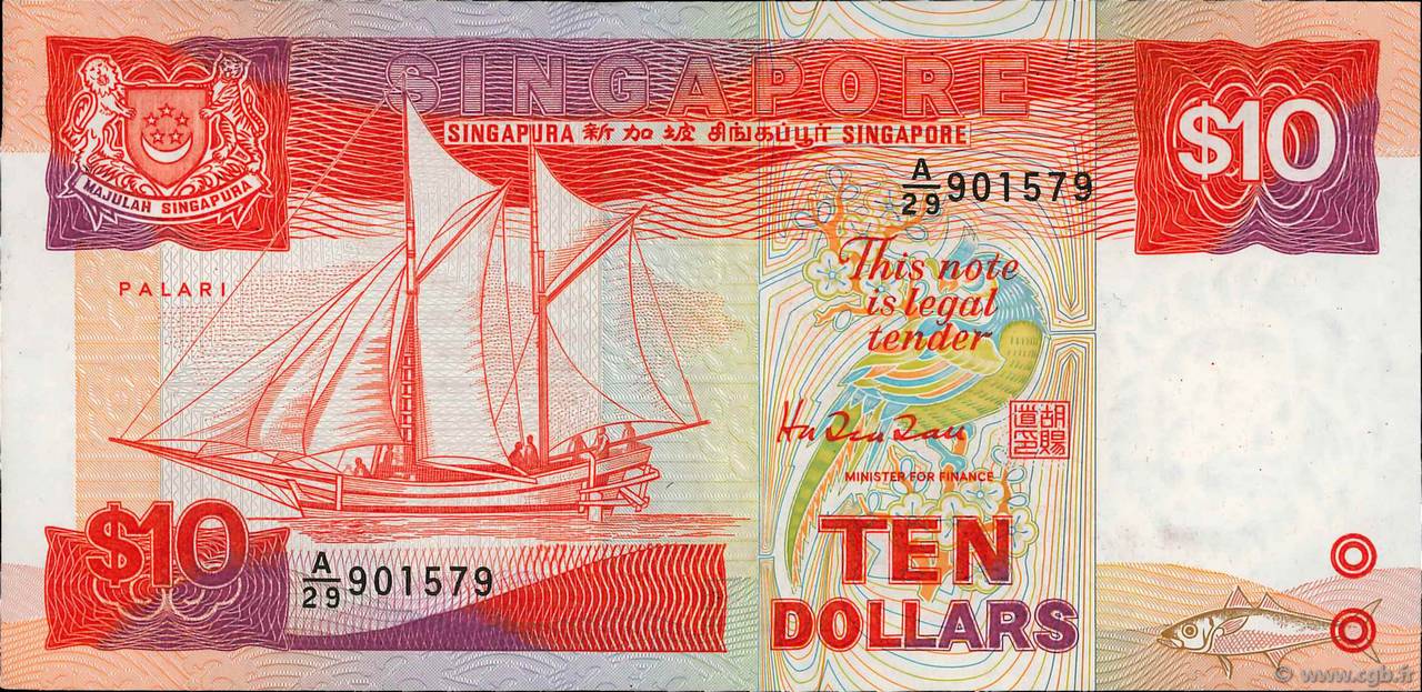 10 Dollars SINGAPUR  1988 P.20 VZ