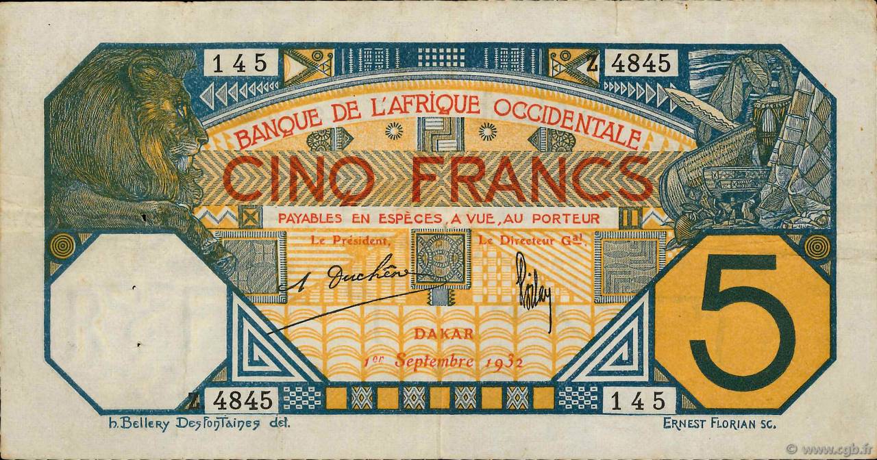 5 Francs DAKAR AFRIQUE OCCIDENTALE FRANÇAISE (1895-1958) Dakar 1932 P.05Bf TTB