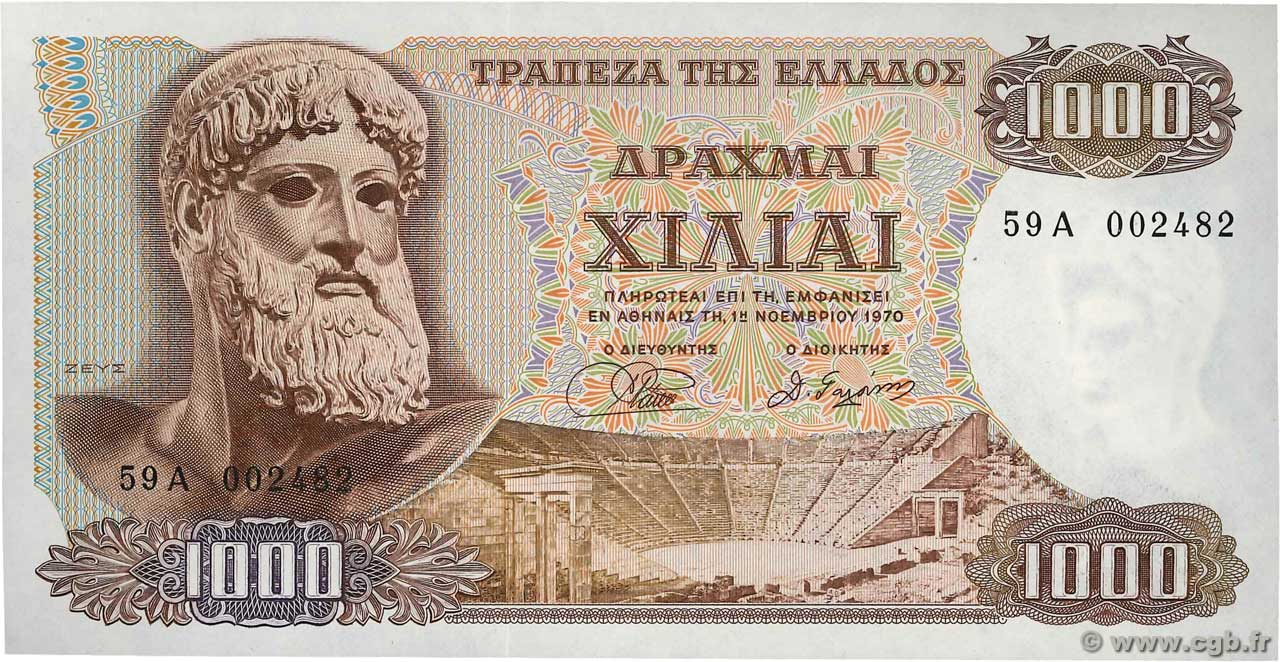 1000 Drachmes GRIECHENLAND  1970 P.198b fST+